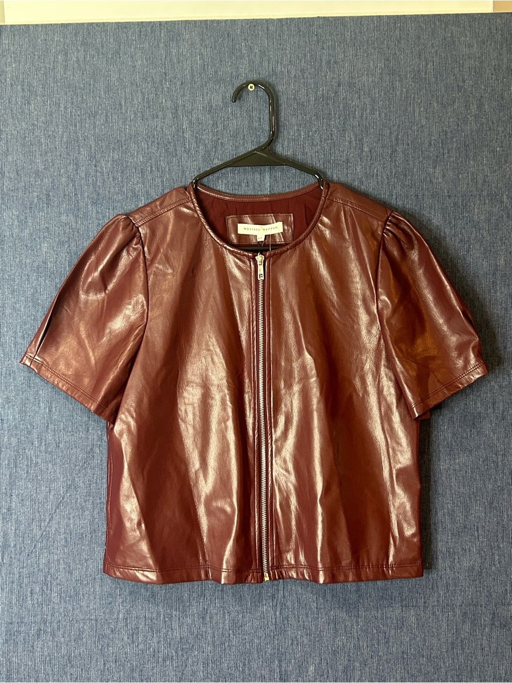 MELISSA NEPTON Burgundy Short-Sleeve Leather Zip Top